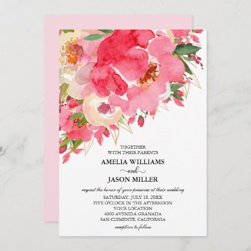 Watercolor Pink Cream Floral Wedding Invitations