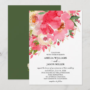 Watercolor Pink Cream Floral Wedding Invitations
