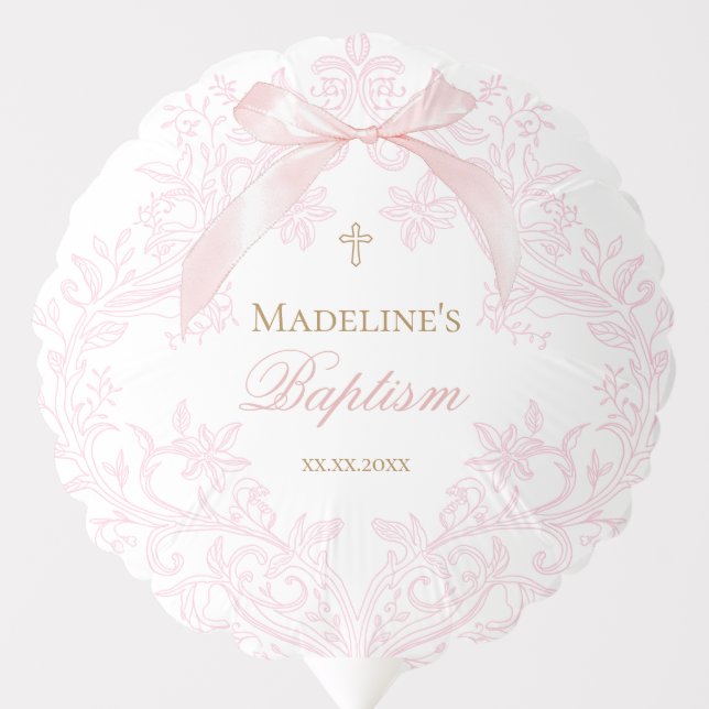  watercolor pink crest | Baptism Balloon (Front)