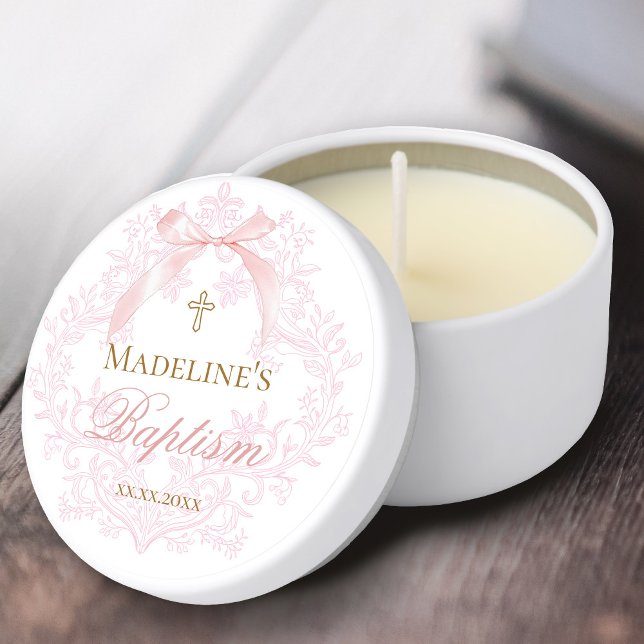  watercolor pink crest | Baptism Mini Candle Favors (Creator Uploaded)