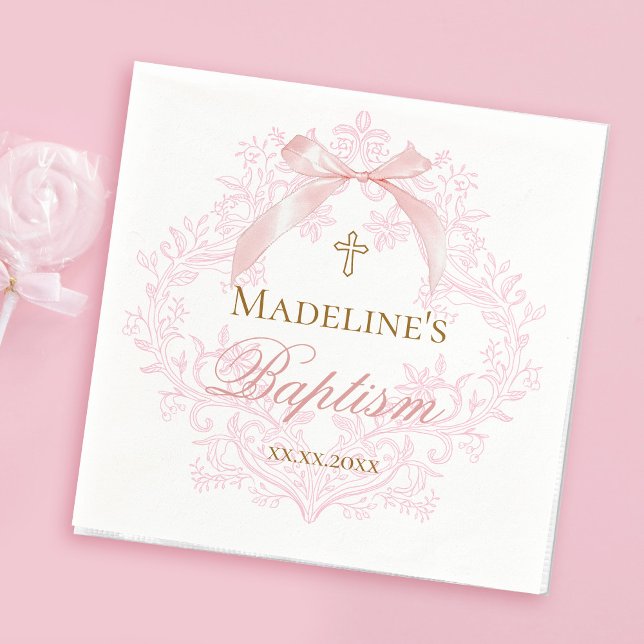  watercolor pink crest | Baptism Napkins (Creator Uploaded)