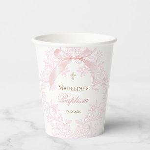  watercolor pink crest   Baptism Paper Cups