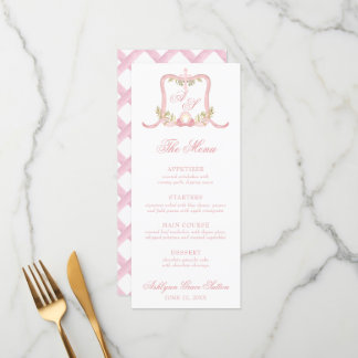 Watercolor Pink Cross Monogram Crest Christening Menu