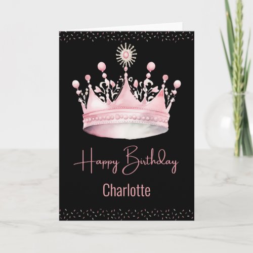 Watercolor Pink Crown Birthday Card