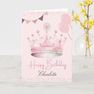 Watercolor Pink Crown Birthday Card