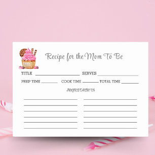 Watercolor Pink Cupcake Baby Shower Recipe Table Number