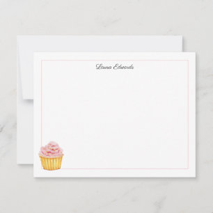 Watercolor Pink Cupcake Personalized Note Card