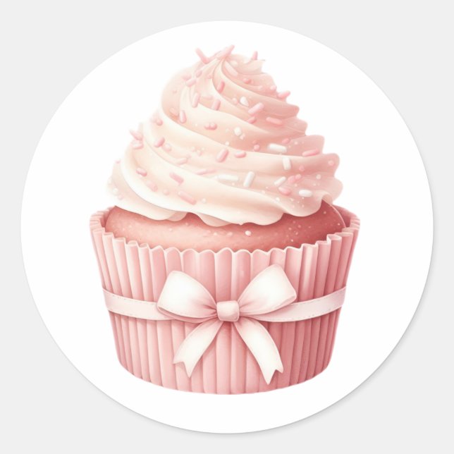 Watercolor Pink Cupcake Sticker – Cozy Winter (Front)