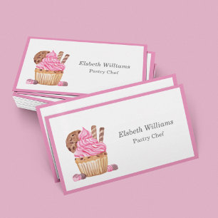 Watercolor Pink Cupcake With Chocolate Minimalist Business Card
