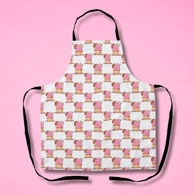 Watercolor Pink Cupcake With Chocolate Pattern Apron (Creator Uploaded)