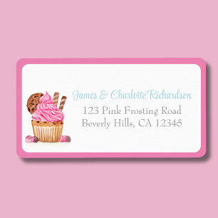 Watercolor Pink Cupcake With Chocolate Return Add Label