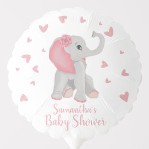 Watercolor Pink Cute Elephant Girl Baby Shower Balloon