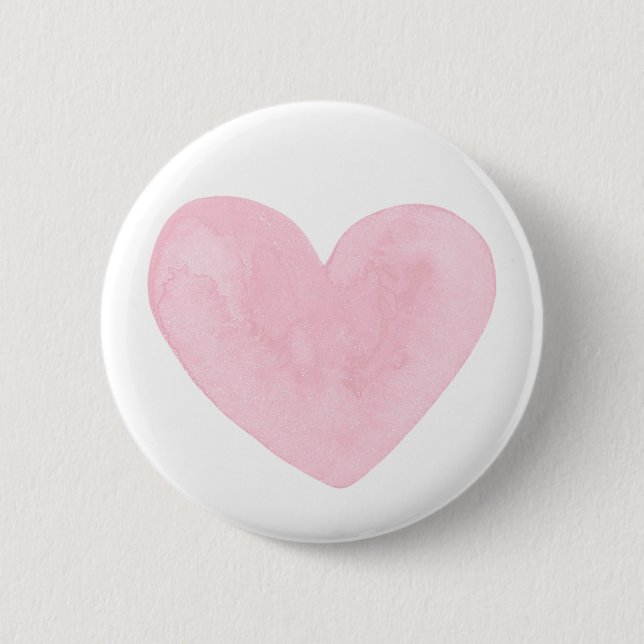 Watercolor pink cute heart. Romantic blush wedding Button (Front)