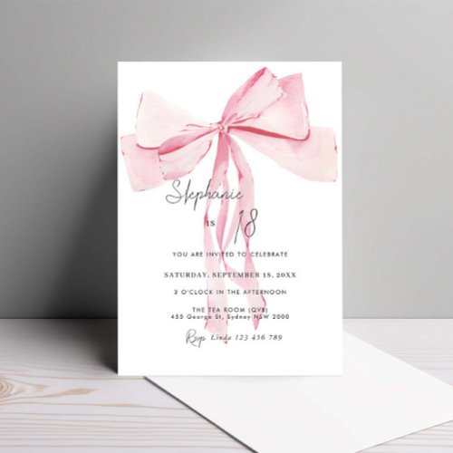 Watercolor Pink Dainty Bow 18th Birthday