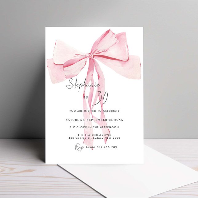 Watercolor Pink Dainty Bow 30th Birthday Invitation (Creator Uploaded)