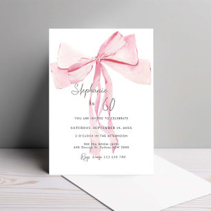 Watercolor Pink Dainty Bow 60th Birthday Invitation