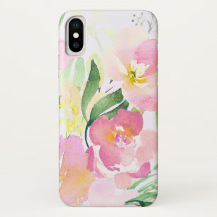 Watercolor Pink Dainty Flowers Personalized iPhone X Case