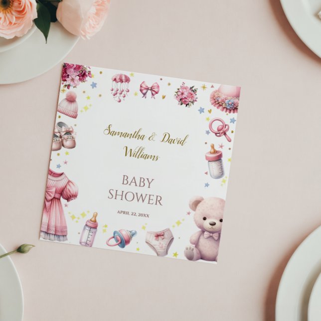 Watercolor Pink Delightful Girl Baby Shower Floral Napkins (Creator Uploaded)