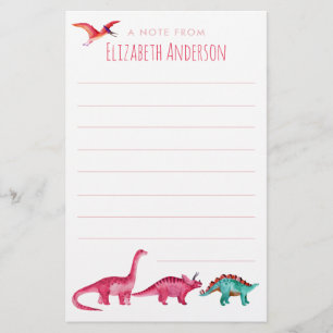 Watercolor Pink Dinosaur Stationery