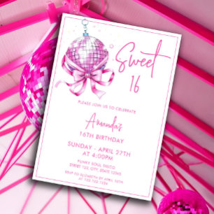 Watercolor Pink Disco Coquette Sweet 16 Birthday Invitation
