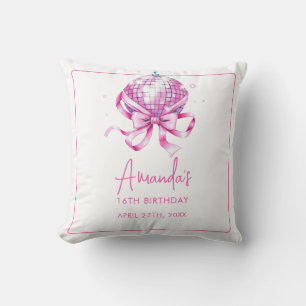 Watercolor Pink Disco Coquette Sweet 16 Birthday Throw Pillow