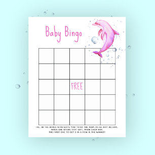Watercolor pink dolphin - Baby shower bingo game