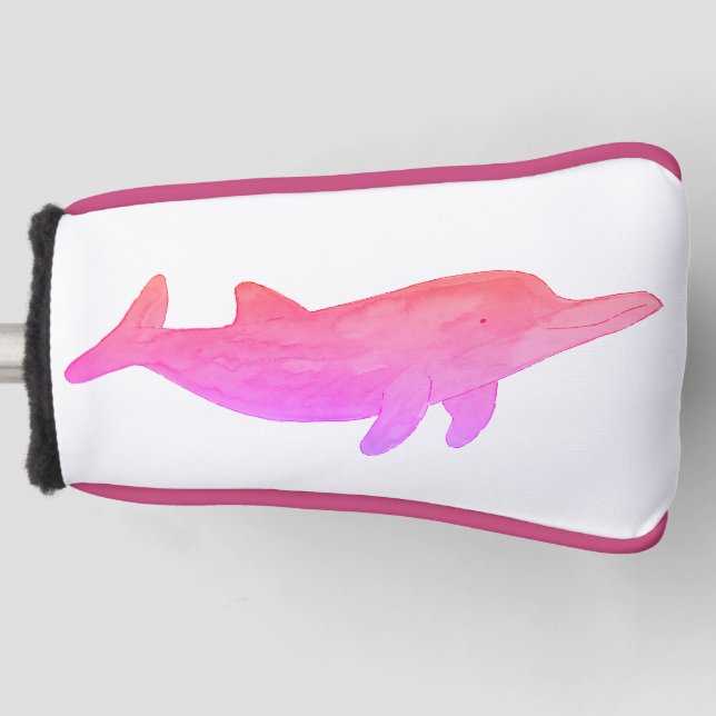 Watercolor Pink Dolphin Golf Head Cover (Front)