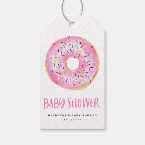 Watercolor Pink Donut Baby Shower Thank You Gift Tags