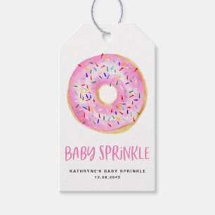 Watercolor Pink Donut Baby Sprinkle Thank You Gift Tags