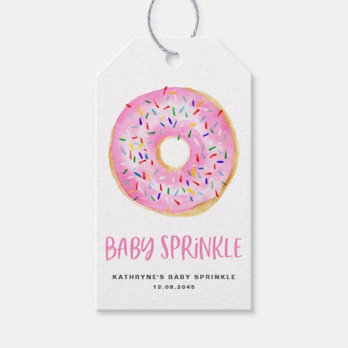 Watercolor Pink Donut Baby Sprinkle Thank You Gift Tags