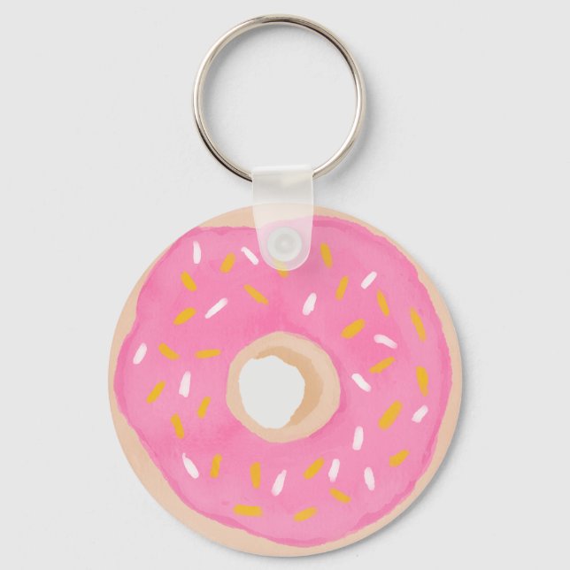 Watercolor Pink Donut Keychain (Front)