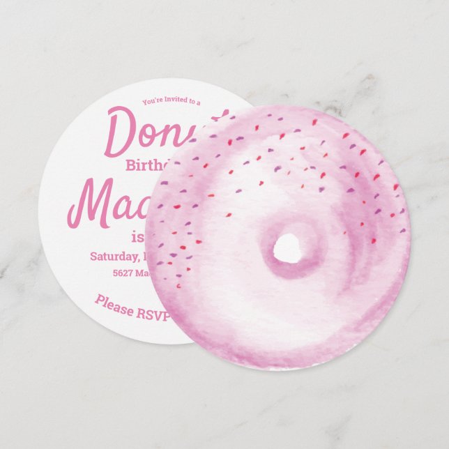 Watercolor Pink Donut Sprinkle Mix Round Invitation (Front/Back)