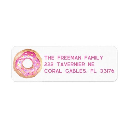 Watercolor Pink Donut  Sprinkles Return Address L Label