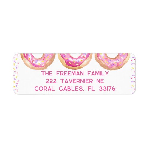 Watercolor Pink Donut  Sprinkles Return Address Label