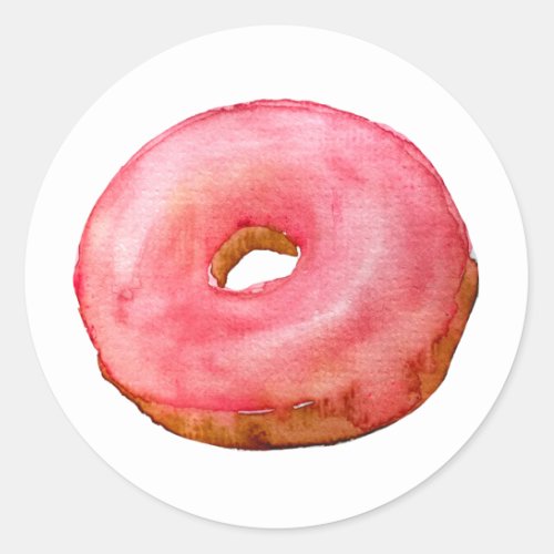Watercolor Pink Donut Sticker Food Illustration