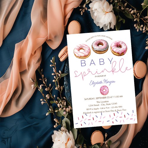 Watercolor Pink Donuts Baby Sprinkle Baby Shower Invitation