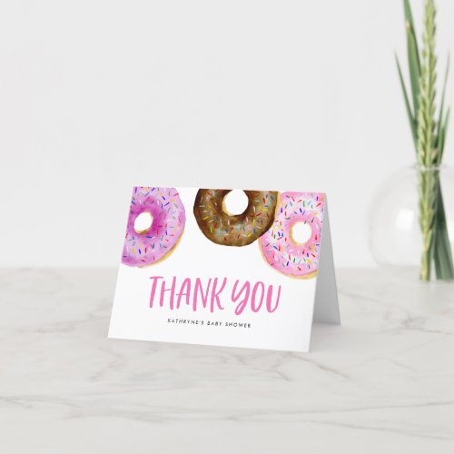 Watercolor Pink Donuts Baby Sprinkle Thank You Card