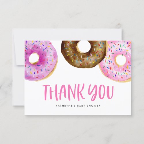Watercolor Pink Donuts Baby Sprinkle Thank You Card