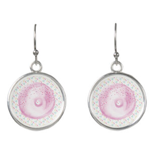 Watercolor Pink Donuts Sprinkles Earrings