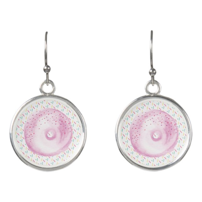 Watercolor Pink Donuts Sprinkles Earrings (Front)