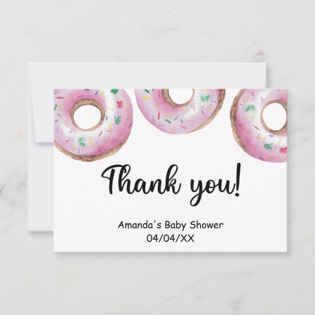 Watercolor pink donuts thank you card (Front)