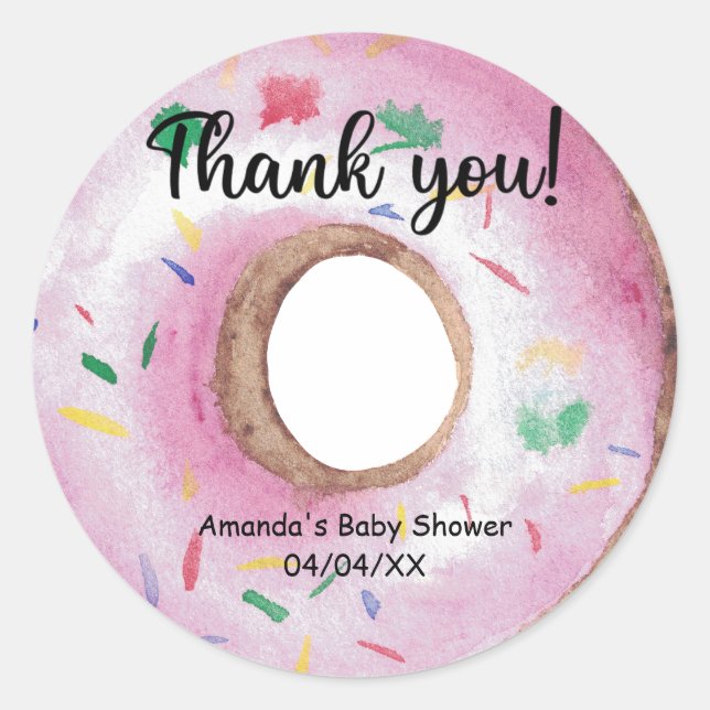 Watercolor pink donuts thank you classic round sticker (Front)