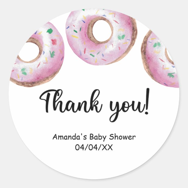 Watercolor pink donuts thank you classic round sticker (Front)