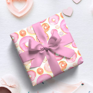 Watercolor Pink Doughnuts Baby Girl Shower Wrapping Paper
