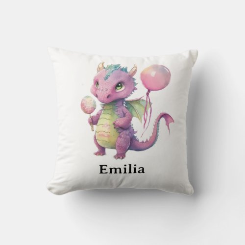 Watercolor Pink Dragon Pink Balloon Motivational Throw Pillow