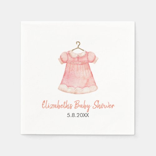 Watercolor Pink Dress Baby Shower Paper Napkin