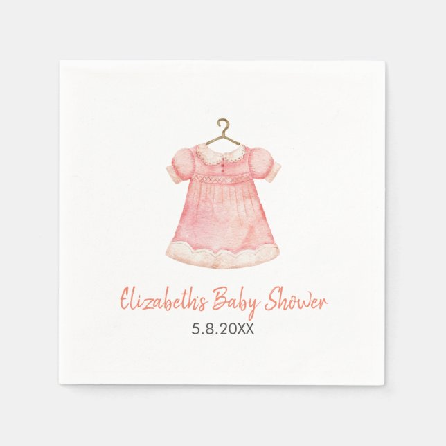 Watercolor Pink Dress Baby Shower Paper Napkin (Front)
