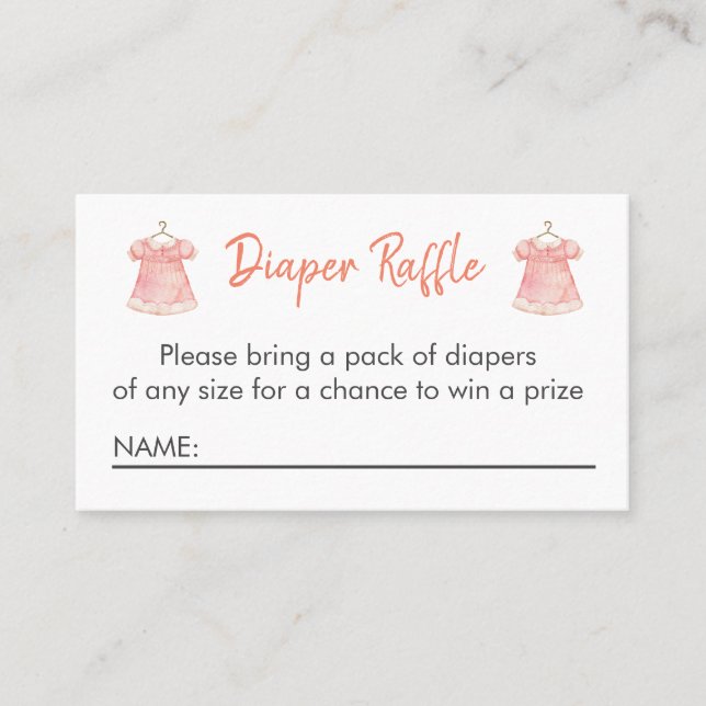 Watercolor Pink Dress Diaper Raffle Card (Front)