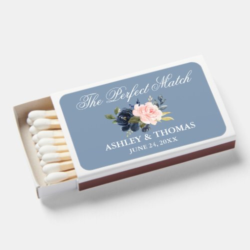 Watercolor Pink Dusty Blue Floral Wedding Perfect Matchboxes
