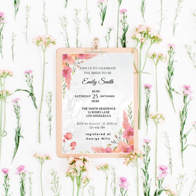 Watercolor Pink Elegant Floral Bridal Shower Invitation (Creator Uploaded)